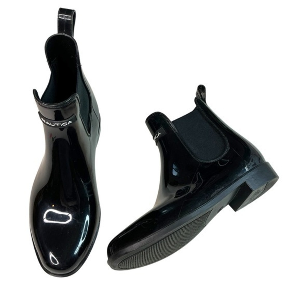 Nautica Glossy Black Ankle Rain Boots Womensโ Size 6